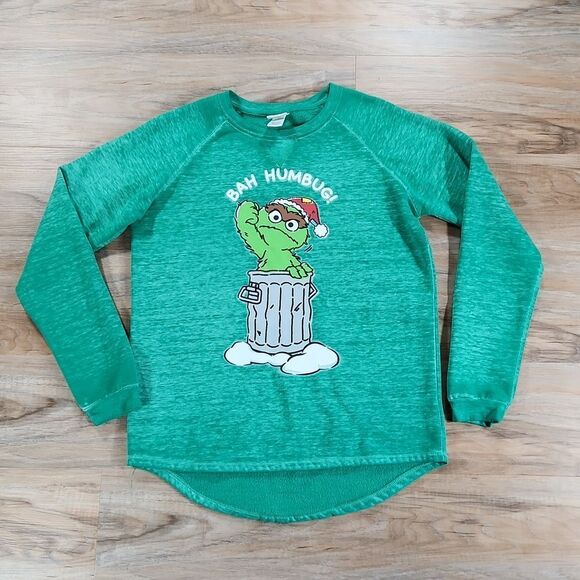 💚Sesame Street Green Oscar the Grouch Soft Lightweight Sweatshirt Large - Picture 1 of 13